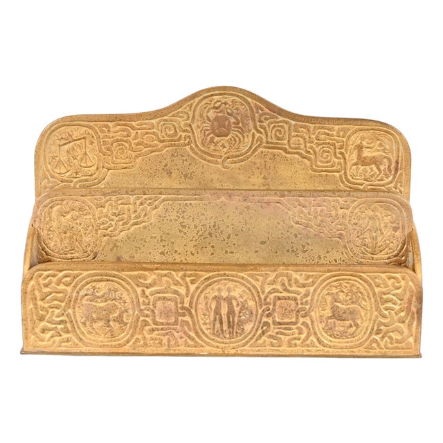 Tiffany Studios New York Zodiac Pattern Bronze Doré Letter Rack For Sale