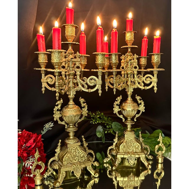 Vintage Brass Italian Brevettato Styled Candelabras - A Pair For Sale - Image 9 of 10