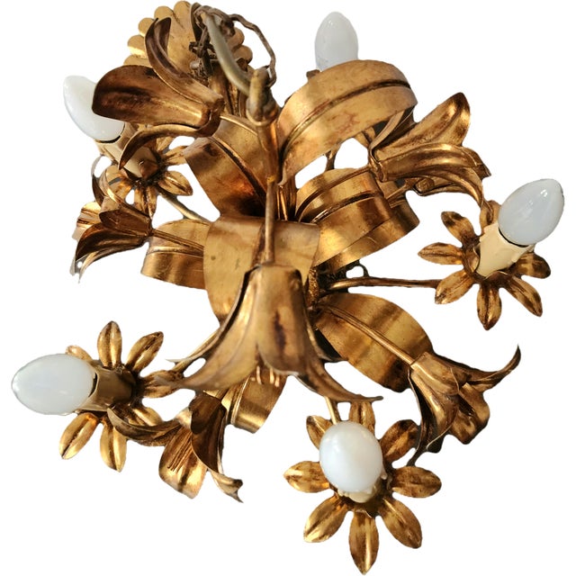 Gilded Chandelier with Gold Leaf, Italy, 1960s For Sale - Image 17 of 18