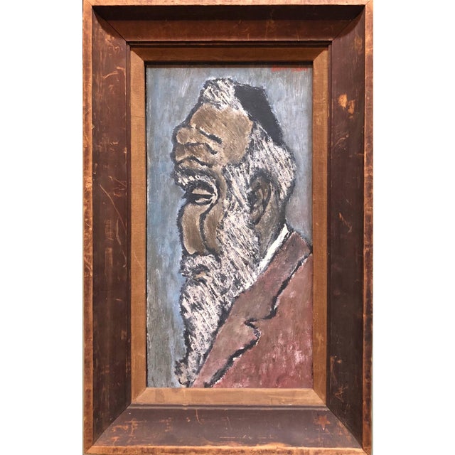 An oil on board Judaic painting by modern artist Ben-Zion Weinman. It depicts a portrait in profile of an old Jew. The...