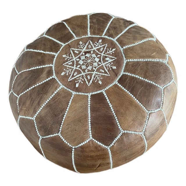 Vintage Moroccan Leather Pouf For Sale