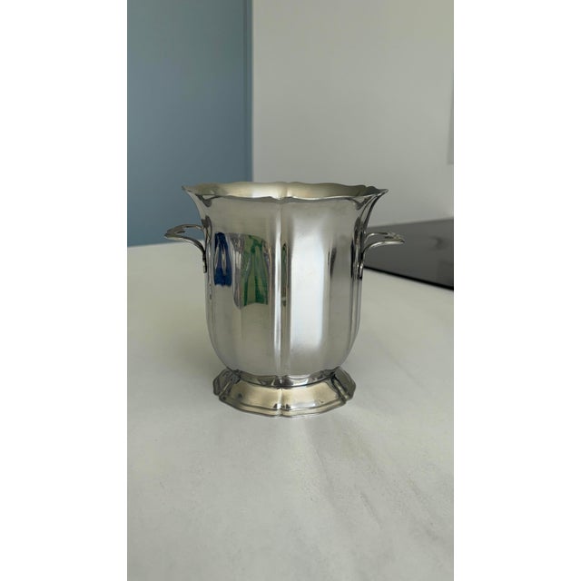 Silver Vintage Stainless Steel Ice Bucket with Ice Cube Tray and Silver Metal Handles by Guy Degrenne, 1970s For Sale - Image 8 of 8