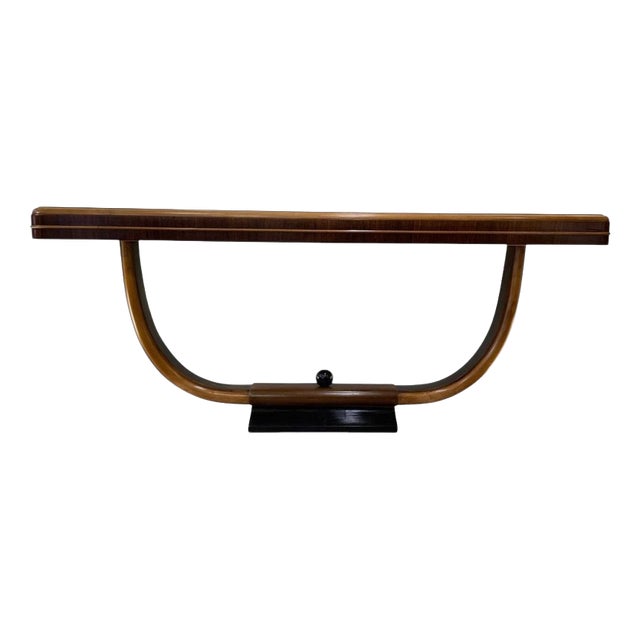 Art Deco Curved Wood Console Table, 1940s For Sale
