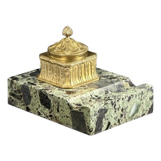 Art Nouveau French Gilt Bronze and Marble Inkwell by Louchet, Paris, 1900 For Sale