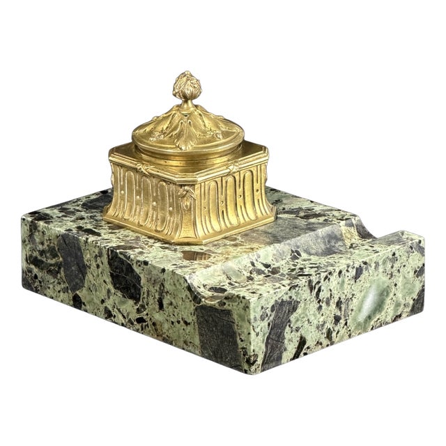 Art Nouveau French Gilt Bronze and Marble Inkwell by Louchet, Paris, 1900 For Sale