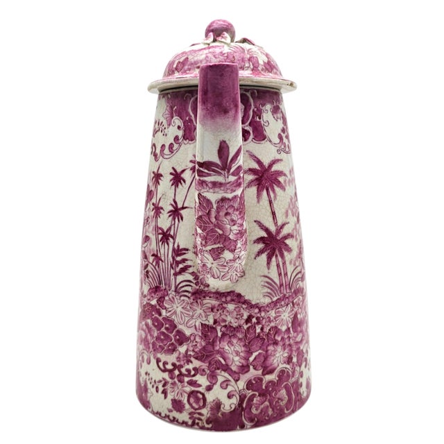 Chinoiserie Late 20th Century Maximalist Pink Chinoiserie Lidded Coffee Pot, Fine Crackle Glaze Porcelain 11.75" For Sale - Image 3 of 17