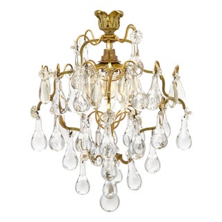 French Crystal Drop Pendant, Antique Brass, Circa 1920 For Sale