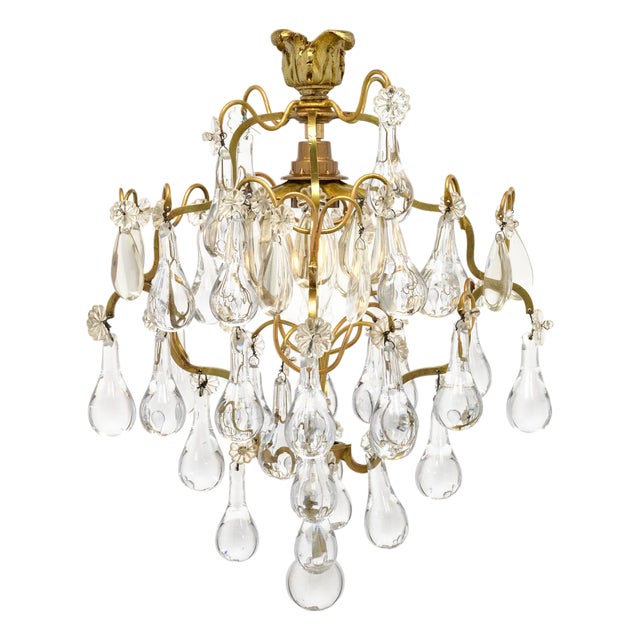 French Crystal Drop Pendant, Antique Brass, Circa 1920 For Sale