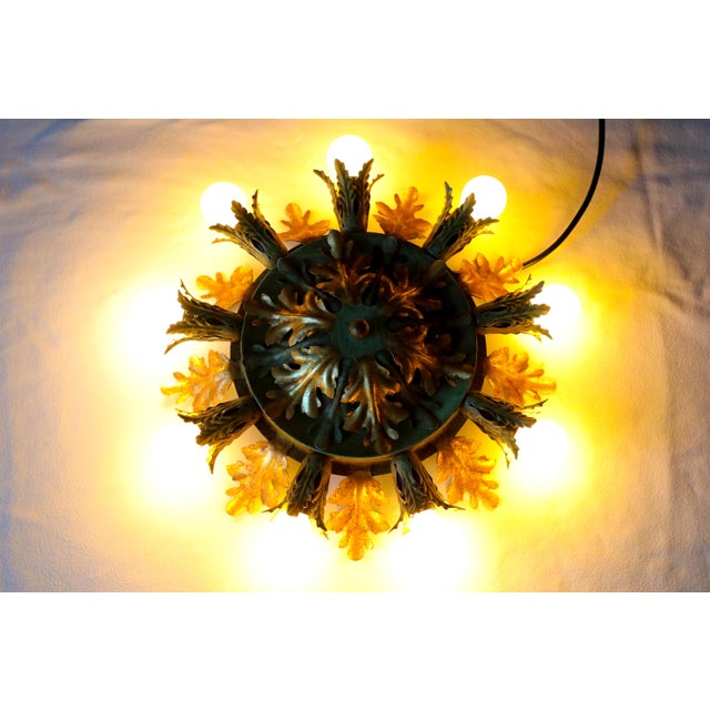 Vintage Gold & Green Florentine Ceiling Lamp from Banci, 1970s For Sale - Image 4 of 15