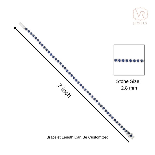 Geometric 5.54 Carat Blue Sapphire Hexagon Tennis Bracelet in 14k White Gold For Sale - Image 11 of 15