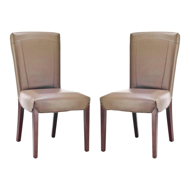 19''H Leather Side Chair , Clay & Cherry Mahogany - a Pair For Sale