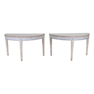 Pair of Swedish 19th Century Gustavian Style Demi-Lune Tables For Sale