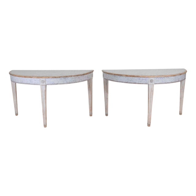 Pair of Swedish 19th Century Gustavian Style Demi-Lune Tables For Sale