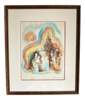 Mid Century Modern “ Caesarea “ ‘75 Abstract Rita Gombinski, Hand Colored Artist Proof Lithography Signed