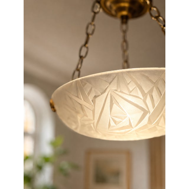 French Art Deco Hanging Light with Molded Glass Shade, 1933 For Sale - Image 4 of 9