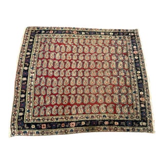 Vintage Persian Malayer Area Rug, Allover Paisley Pattern, Red & Navy, 3’ X 3’ For Sale