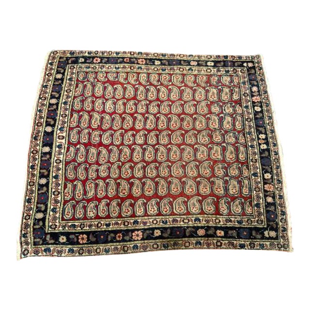 Vintage Persian Malayer Area Rug, Allover Paisley Pattern, Red & Navy, 3’ X 3’ For Sale