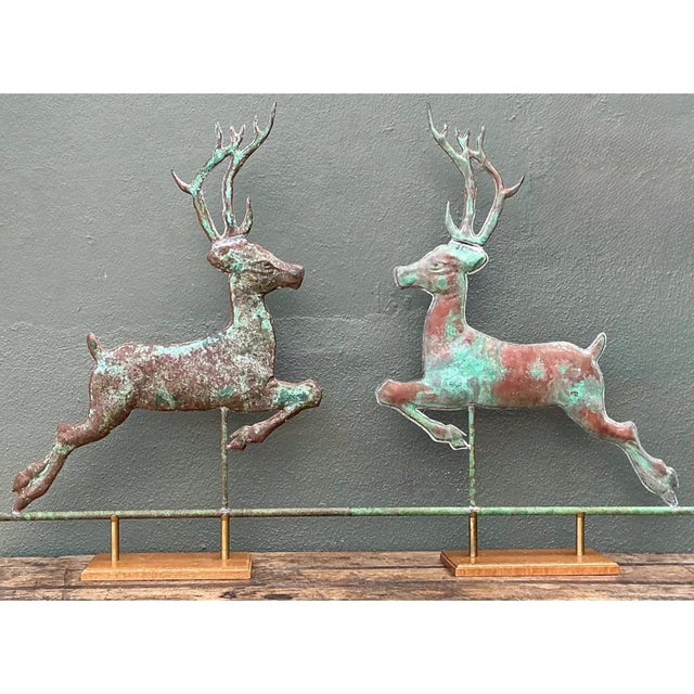 Vintage Leaping Deer Copper Weathervanes - A Pair For Sale - Image 9 of 13