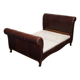 Bonaparte King Size Carved Wood Leather Bed For Sale