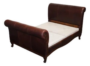 Bonaparte King Size Carved Wood Leather Bed