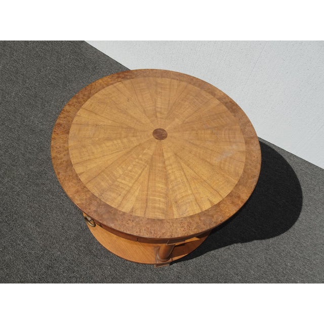 1970s Vintage Neoclassical Baker Side Table Stand W Round Sunburst Table Top & Drawer For Sale - Image 5 of 12