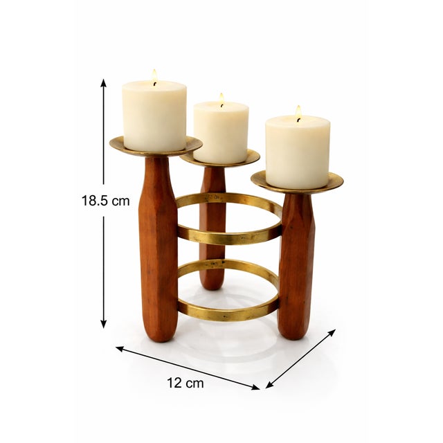 Mid-Century Modern Scandinavian Teak and Brass Circular Candleholder, 1960 For Sale - Image 3 of 10