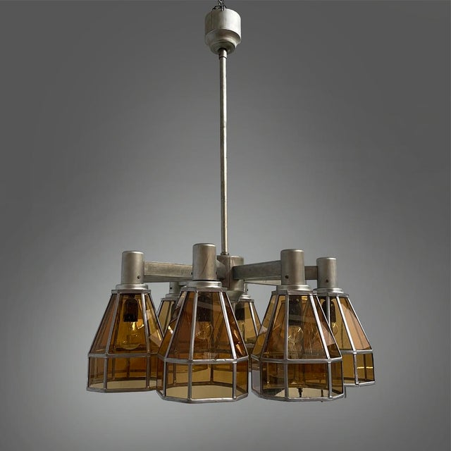 Art Deco German Chandelier in Yellow Glass and Metal, 1930s For Sale - Image 4 of 18