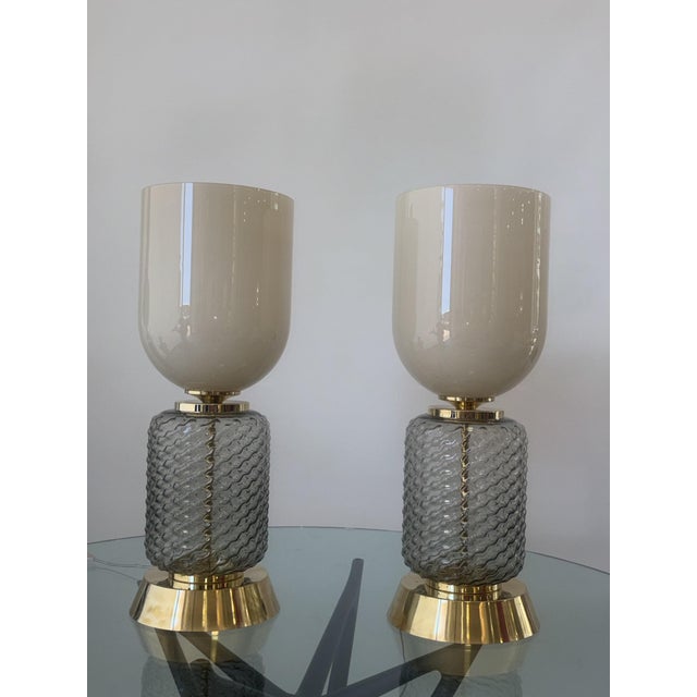 Murano Glass and Brass Lamps, 1990s, Set of 2 For Sale - Image 4 of 14