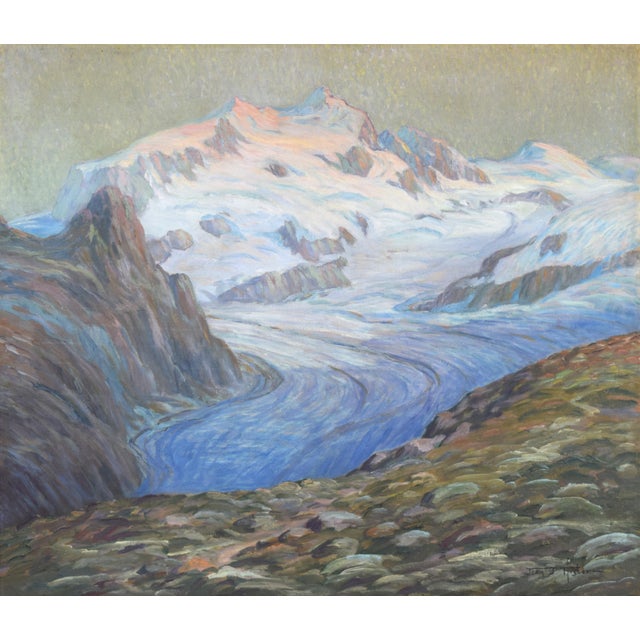 Early 20th Century painting of the Aletsch Glacier in Switzerland by Swiss-American artist Jean Pfister. Oil on canvas,...