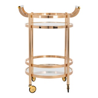 2 Tier Round Bar Cart in Gold For Sale