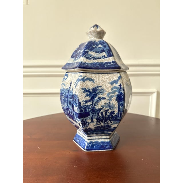 Late 20th Century Blue and White Delft Style Lidded Vase For Sale - Image 5 of 10