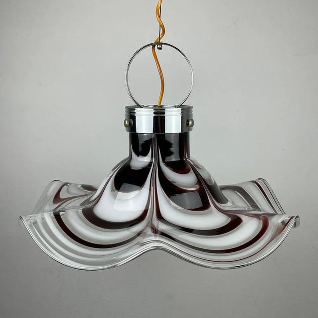 Original Murano Glass Brown Pendant Lamp Flower by AV Mazzega, Italy, 1970s For Sale - Image 13 of 13