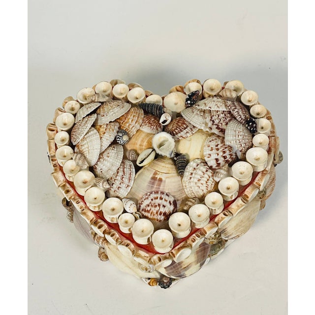 Coastal Antique Sea Shell Sailors Valentines Heart Shape Ring Box For Sale - Image 3 of 5
