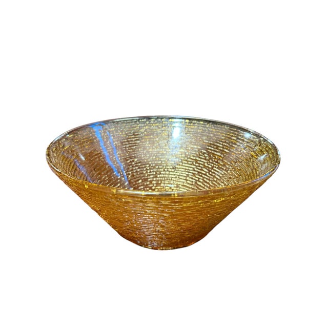 Glass Vintage Amber Textured Art Glass Bowl | Mid Century Modern Decorative Centerpiece For Sale - Image 7 of 8