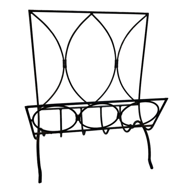 1970s Black Metal Standing Magazine Rack For Sale