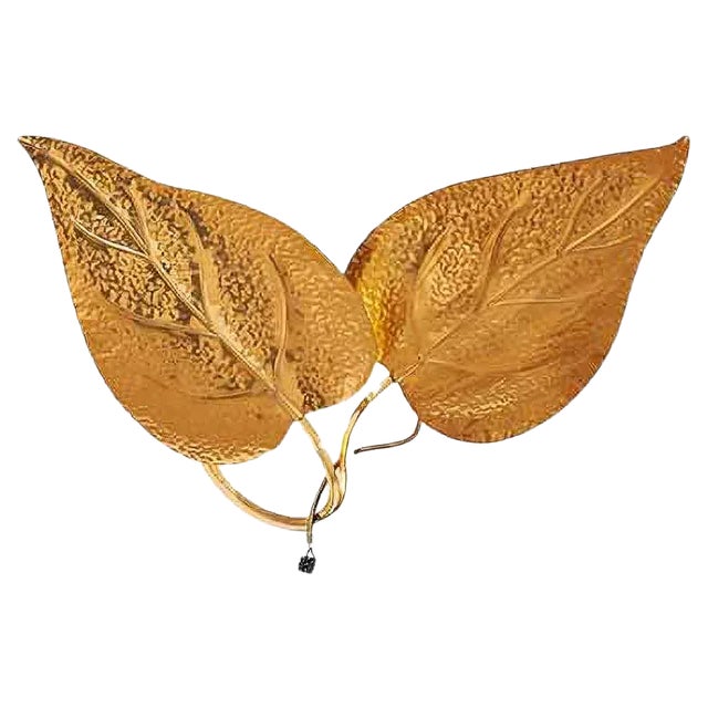 Vintage Italian Double Golden Leaf Sconce from Tommaso Barbi, 1970s For Sale