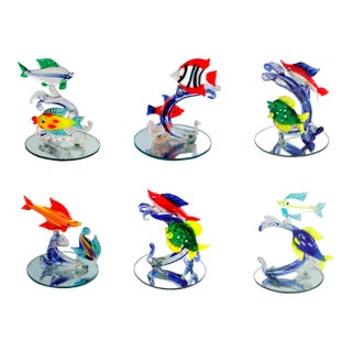 Vintage Italian Murano Glass Fish Figures-a Set of Six For Sale