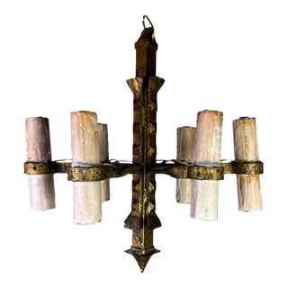 1930s Spanish Hand-Forged Iron Chandelier, Rustic Style, Six Lights For Sale