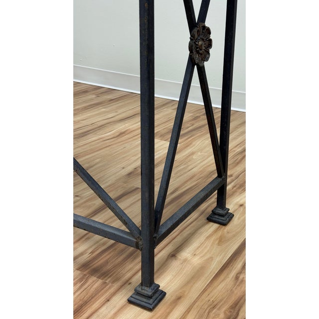 Vintage Stone Top Medallion Iron Console Table For Sale - Image 9 of 15
