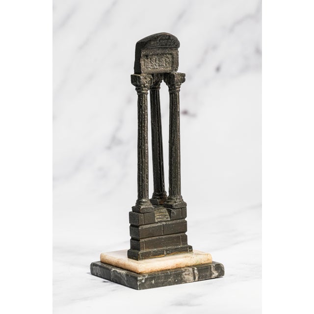 Bronze Lovely Pair Antique Small Miniature Bronze Roman Temple Models, Grand Tour Vespasian Castor Pollux Marble Base Neoclassical For Sale - Image 8 of 15