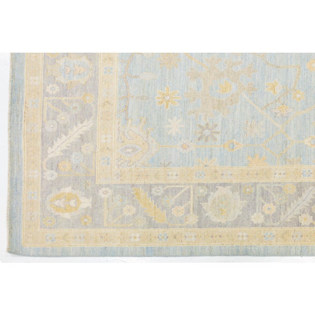 Modern Oushak Style Hand-Knotted Wool Rug - Pastel Blue, Gold & Ivory 9x12 For Sale In New York - Image 6 of 10