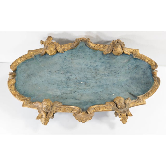 Blue 19th Century or Earlier Italian Venetian Painted Blue and Gold Cradle or Centerpiece For Sale - Image 8 of 12