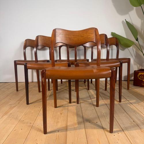Set of 6 Model 71 chairs by Niels Otto Møller, 1960s