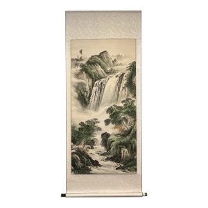 Chinese Oriental Ink Brush Water Mountain Scenery Scroll Painting