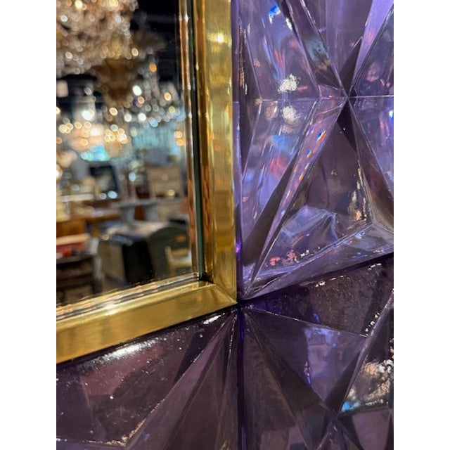 Modern Modern Lavender Murano Glass and Brass Mirror For Sale - Image 3 of 6