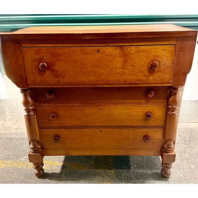 Antique Cherry Empire Four Drawer Chest With Full Pilasters For Sale - Image 9 of 12