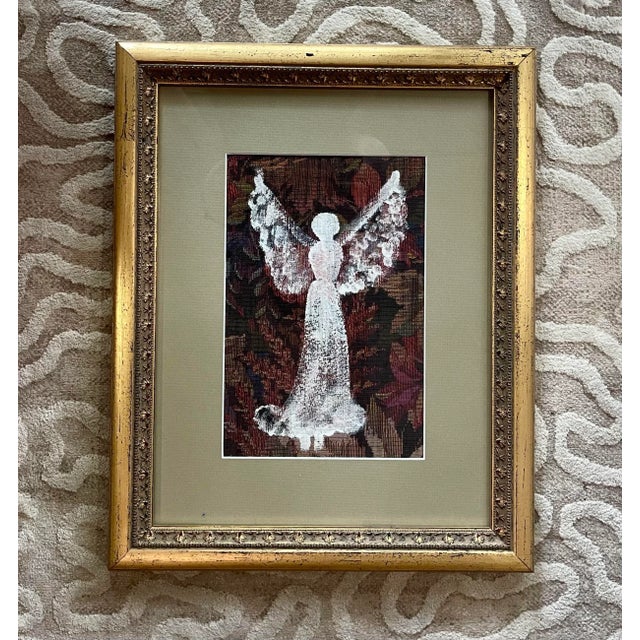 Annie Wellborn Folk Art Painting on Tapestry, Framed For Sale - Image 4 of 4