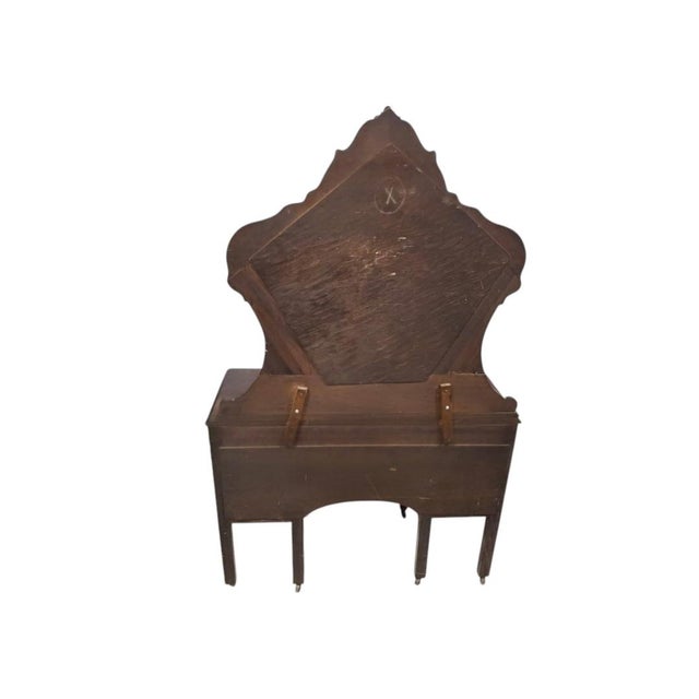 Early 20th Century Antique Victorian Inlaid Mahogany Vanity W/ Tri-Fold Mirror, Refinished Top For Sale - Image 5 of 10