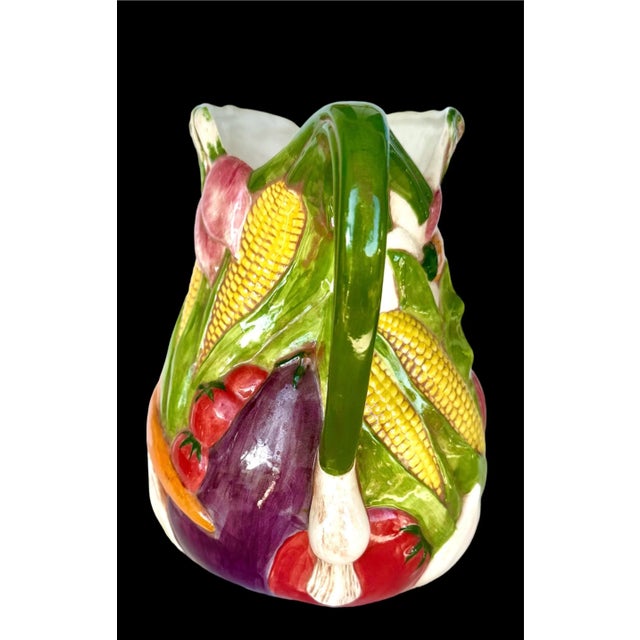 Green Vintage Ceramic Pitcher Jug Vegetables Multi Color Love Debbie Multicolor For Sale - Image 8 of 12