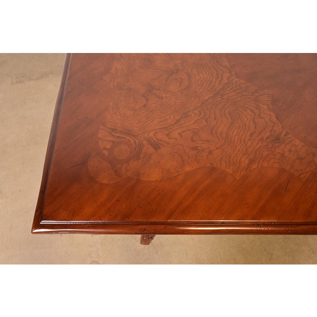 Wood Baker Furniture French Provincial Louis XV Cherry and Burl Wood Extension Dining Table, Newly Refinished For Sale - Image 7 of 13